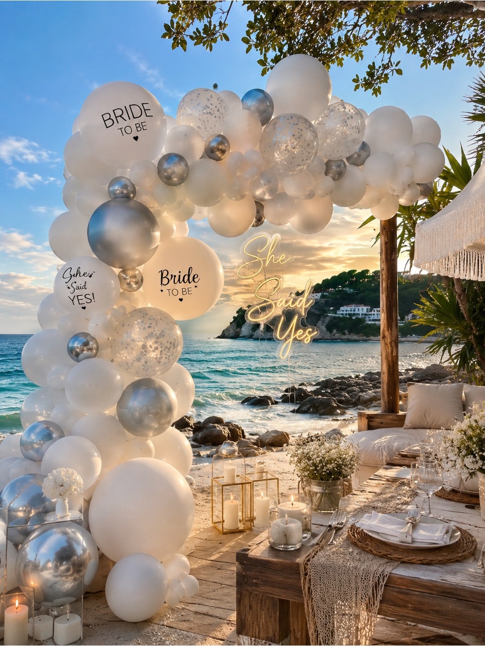 Elegant White & Silver 'Bride to Be' Balloon Arch for Bachelorette Party - Picture 1 of 1